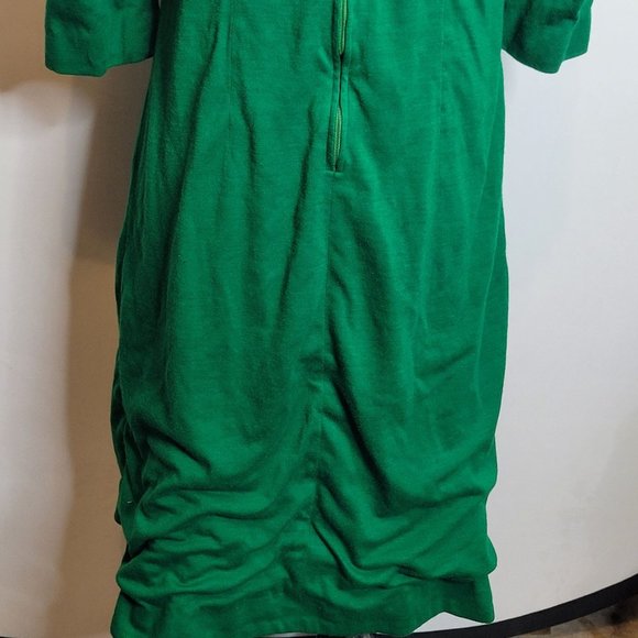Vintage Dress Green Polyester Shortened Hem with Lace Hem Tape Zip Back - Picture 7 of 9